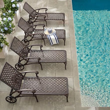 Andehomy Cast Aluminum Outdoor Chaise Lounge Chair with Wheels, Patio Chaise Lounge with 3-Position Adjustable Backrest, Tanning Chair Reclining Chair for Poolside, Bronze (Set of 2)