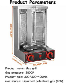 YDBMY Commercial Meat Rotisserie,Electric Vertical Kebab Grill,Countertop Gas Grill Machine,Automatic Rotating Skewers Machine,Indoor Kebab Machine,Silver-DoubleKnob