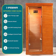 GDFStudio 35.4" Single Person Far Infrared Sauna Room Indoor Low EMF Cabin 110V 1120W Carbon Heater, Bluetooth Audio, 7 Color Light Therapy, Tempered Glass Door, Home Wellness Spa