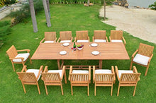 TeakStation 12 Seater Grade-A Teak Wood 3pc Dining Set: Large 118" Mas Rectangle Table(Trestle Leg) and 12 Stacking Napa Arm Chairs #TSDSNPn
