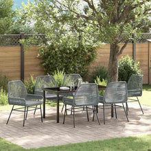 Grey 7-Piece Outdoor Dining Set with Cushions, Poly Rattan Patio Furniture Set with Tempered Glass Table for Garden, Backyard, Poolside, Includes 6 Chairs, Weather-Resistant Durable for Entertaining