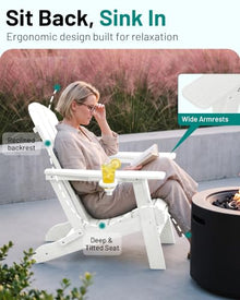 PLUUV Folding Adirondack Fire Pit Chairs Set of 6 with Cup Holders,White