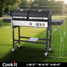 Charcoal Grill and Propane Gas Grill Combo with Side Burner & Porcelain-Enameled Cast Iron Grate, Dual Fuel BBQ Grill with Easy-Clean System for Outdoor Events & Backyard Barbecue