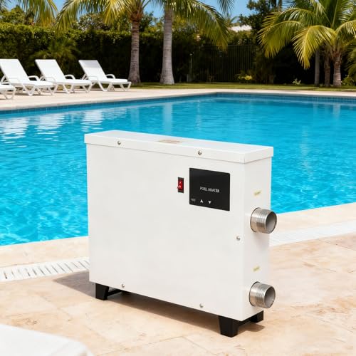 aromaoveite Electric Pool Heater | Touchscreen Pool Thermostat, Intelligent Temperature Control and Dual Protection, Stainless Steel, Suitable for Bathtubs, Spas and Swimming Pools. 5.5kw