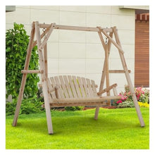 Etlegor Outdoor Wooden Porch Swing, Hanging Swing Bench Chair with A-Frame Modern 2-Person Rustic Bench Swing Curved Back Swing Chair for Outside, Yard, Garden