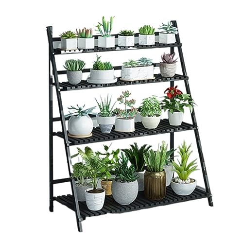 ZOCWJK Ladder Plant Stand 4Tier Wooden Planter Holder Flower Pot Display Shelf for Home Patio Lawn Garden Balcony Plant Stand Indoor,Black-100cm