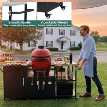 82.5“L Outdoor Grill Station for Big Green Egg, Heavy Duty Grill Cart for Kamado Joe Big Joe & Tabletop Griddle, Mobile BBQ Island with Weatherproof Cover