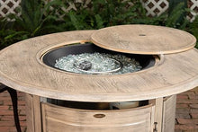 Thatcher Woodgrain Aluminum Convertible Gas Fire Pit Table 55,000 BTU Outdoor Portable with Fire Bowl Lid, Nylon Weather Cover & Clear Fire Glass - Driftwood Finish - Round - 42"