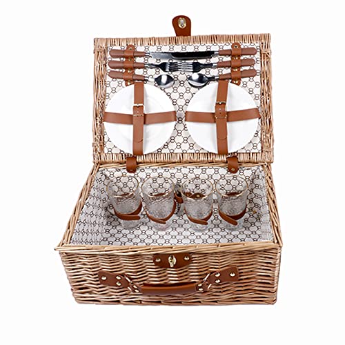 Storage Basket,4 Person Picnic Baskets - Luxury Wicker Hamper Sets -Premium Set with Flatware,Plates,Wine Glasses and Bottle Opener,for Camping Outdoor Party