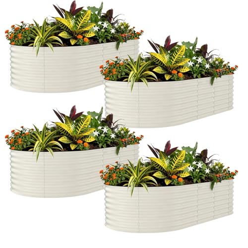 Garvee 4 Pack 7.9 x 3.9 x 2 FT Galvanized Oval Raised Garden Bed Outdoor