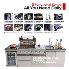 98" Modular Outdoor Kitchen Island with Grill and Side Burner, 4-Burner 72,000 BTU Propane BBQ Island, Refrigerator, Integrated Sink & Prep Station, for Backyard and Patio Cooking, Silver