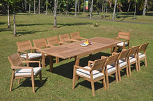 TeakStation 12 Seater Grade-A Teak Wood 13 Pc Dining Set: 122" Caranas Double Extension Rectangle Table and 12 Vellore Stacking Arm Chairs #31VL2913