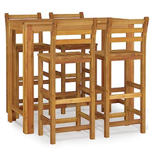 KGFHERENB 5-Piece Solid Acacia Wood Garden Bar Set, Rectangular 4-Person Outdoor Pub Table and Barstool Dining Set for Patio, Backyard, and Terrace, Natural Brown Finish