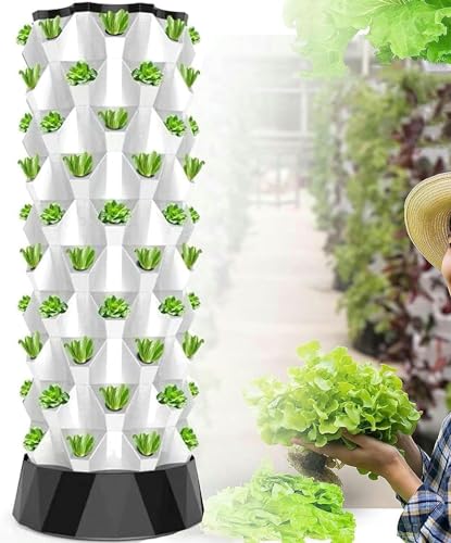 BTURYT Hydroponics Tower Garden - Hydroponic Culture Kit for Herbs, Fruits and Vegetables with Moisturizing Pump, Adapter, Network Pots, Herbal Timer, Fruits and Vegetables, 1 Unit (10 Layers)