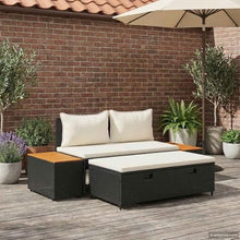 VGLQNRPT 4-Piece Outdoor Sofa Set with Storage, Patio Garden Bench Furniture with Acacia Wood Seat and Steel Frame, Modern Black Garden Seating for Backyard