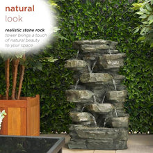 Alpine Corporation WIN930 Outdoor Multitiered Cascading Rock Garden Water Floor Fountain with LED Lights, 39" H, Green
