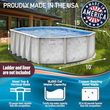 Hollowell Industries - Manufacturers of Doughboy Pools, 15’ x 10’ Oval Swimming Pool Above Ground, 52” Deep with Skimmer - Hard Sided Steel Wall Pool, Brush Stroke Design - Made in USA