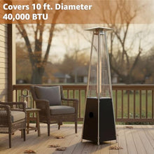 40,000 BTU Steel Portable Propane Outdoor Patio Heater with Glass Flame Tube – Square Pyramid Black Freestanding Design with Wheels & Easy Ignition – Ideal for Deck, Patio, Poolside, Events