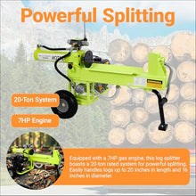 Log Splitter Portable 20 Ton, Gas Wood Splitter with 7HP Engine, Wood Splitter for firewood with Auto Return, Horizontal Full Beam Steel Wedge for Home, Forestry Harvesting (Green 20 Ton 7HP)