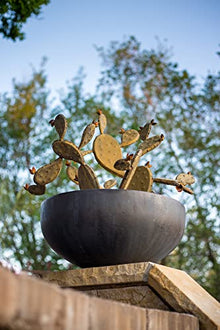 Desert Steel Prickly Pear Cactus - Indoor/Outdoor Metal Yard Art & Yard Decor, All Weather - Round (20”H x 26”W x 23" D)