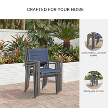 Signature Design by Ashley Point Bonita Set of 4 Outdoor Chairs with Padded Sling Seat, Stackable Aluminum Lounge Chairs for Patio and Porch Seating, Gray Frame with Blue Sling