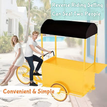 Large Food Bike Cart with Reverse-Facing Seats,Trailer Food Vending Carts with Vending Tricycle, Food Drinks Display Bicycle Cart for Patio Garden, Weddings Party,Yellow