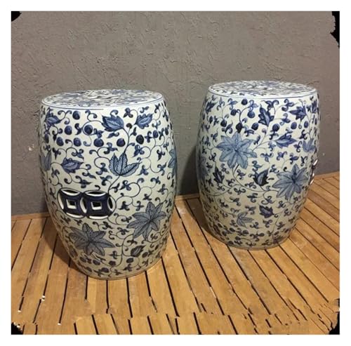 Tu Ye-US Decorative Garden Stools, Living Room Furniture Garden Stool Ceramic Blue and White Maple Leaf Porcelain 2 Stools