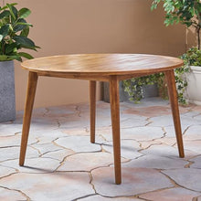 Merax Outdoor Patio Furniture Acacia Wood Round Dining Table, Water Resistant Finish Modern for Garden Kitchen Room, Teak