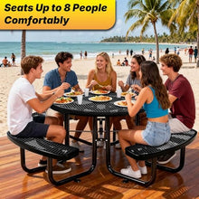 LAUCO 46-Inch Round Metal Picnic Table with Attached Benches, Black Thermoplastic Coated, Expanded Metal Construction, 1000 lb Capacity, Outdoor Use 36035