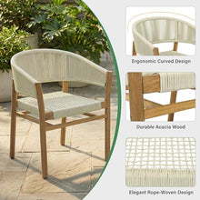 Outdoor Accent Chair Set of 2, Rope Woven Patio Chairs with Acacia Wood Frame, Comfortable Garden Seating with Curved Backrest and Armrests, Elegant Outdoor Chairs for Patio Balcony Porch, Beige