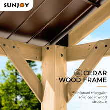Sunjoy Wood Gazebo 13x15 ft Premium Cedar Frame with Brown Steel Hardtop Roof Brown + Natural Wood