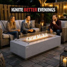 AMS 72" Rectangular Concrete Natural Gas Fire Pit Table Bundle, Light Gray