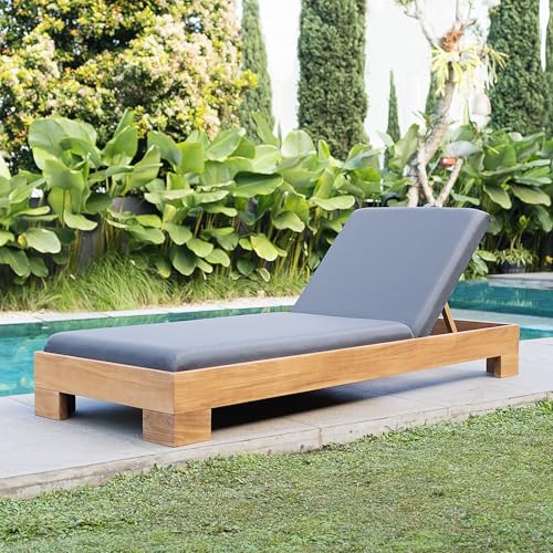 Cambridge Casual Newport Outdoor Chaise Lounge, Free Patio Cover, Built with Quick Dry Foam, Adjustable Backrest Single Chaise Lounge, Perfect for Poolside, Backyard, Beach - Gray Cushion