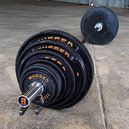 Rugged Strength & Fitness Olympic Weight Plate Set - 300 lbs. Cast Iron, Deep Dish Design Black