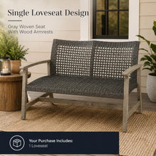 OYEFIT Outdoor Wicker Loveseat, Acacia Wood Frame, Natural