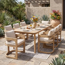 Merax Outdoor 9-Piece Solid Acacia Wood Outdoor Dining Set, Natural+Beige