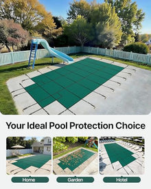 VEVOR Pool Safety Cover, Fits 16x32ft Rectangular Inground Winter Swimming Pools, with 4x8ft Center End Step, Triple Stitched, High Strength Mesh PP, Great Rain Permeability, Installation Hardware