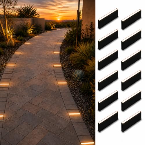 LUMENGY Slim Paver Light 0.5x9 Inch (0.55x8.85), for Driveway, Pathway, Walkway and Paver Borders, 2700K Glare-Free Linear Lighting, IP67 Waterproof, 12V, Drive-Over Rated, 12-Pack