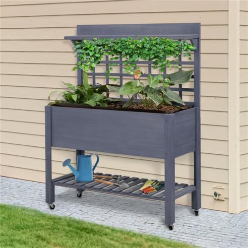 lafengyan Elevated Wooden Planter Box with Three-Tier Design for Outdoor Gardening, Tool Storage and Vertical Planting Space