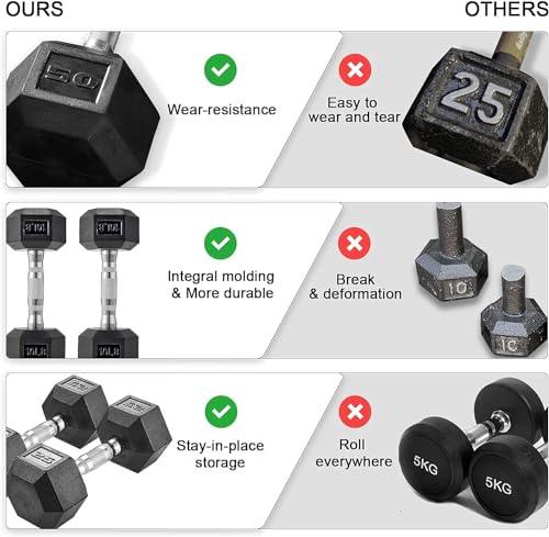 LIFERUN Rubber Coated Cast Iron Hex Dumbbell Set, 75lb Black
