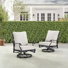 Oakland Living Pair of Black Aluminum Patio Deep Seating Swivel Rocker Club Chairs with Light Grey Cushions