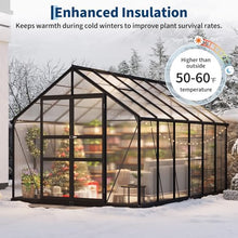 8x12 FT Greenhouse for Outdoors, Polycarbonate Greenhouse with Roof Vent, Ground Nails, Lockable Push Door, Aluminum Large Walk-in Green House for Outside Garden Backyard, Patio, Lawn
