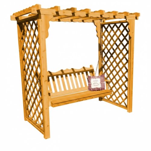 Keystone Amish Co. Manchester Cedar Garden Arbor with Swing, Heavy Duty Outdoor Wooden Archway Trellis & Porch Swing, Amish Crafted, Made in USA, 6-Foot, Natural Stain