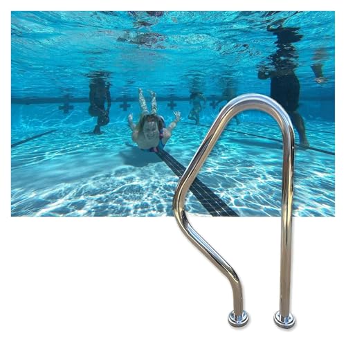 Pool Handrail Pool Stair Rail Pool Railings Silver Handrail for Outdoor Indoor Swimming Pool Steps, Stainless Steel Non-Slip Safety 3-Bend Stair Railing