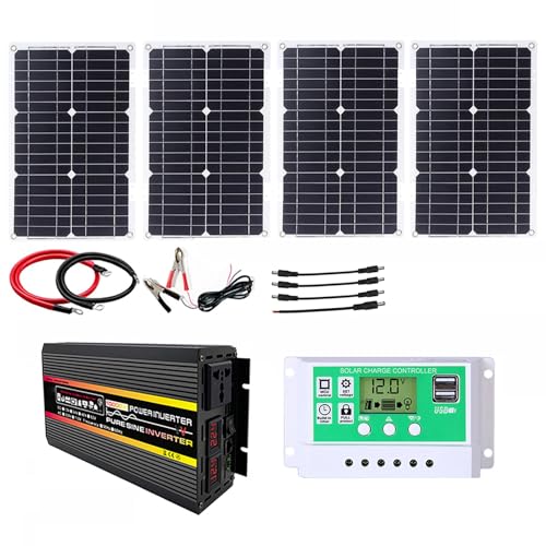 OLONETO 100W 12V Monocrystalline Solar Panel Kit with 10000W DC12V to AC110V/220V Inverter and 50A Controller, Portable Off-Grid Power for RVs, Cars, Campers, Outdoor Use(12V-220V)