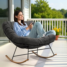 Bme Patio Rocking Chair Outdoor & Indoor, Metal Patio Lounge Rocking Chair with Thick Cushion, Comfy Modern Rocker Chair for Living Room, Porch, Backyard, Grey Cushion - Wood Texture Rocker