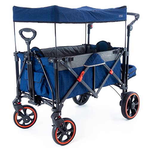 Creative Outdoor Push Pull All-Terrain Collapsible Folding Stroller Wagon for Kids, 150lbs Weight Capacity, Platinum Series, Beach, Park, Garden & Tailgate, (Navy Blue)