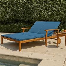 Benzara Hoye Double Chaise Lounger Recliner Bed, Outdoor, 79 Inch, Acacia Wood