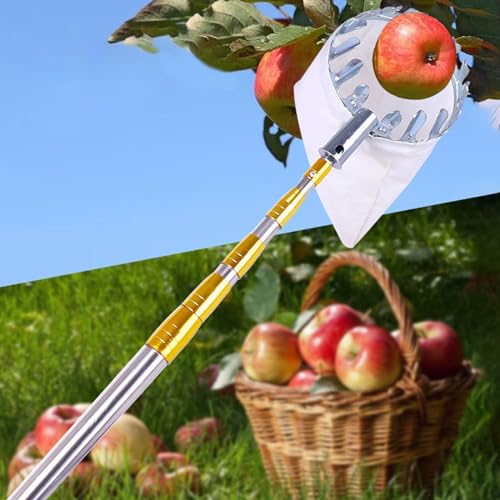 Fruit Picker Pole With Basket Telescoping, 13FT 16 20 23 29 33 Feet Metal Apple Pear Gatherer Harvest Tool For Lemons Coconut Fruit Tree Pomelo Cherry Picking, Adjustable, With Bag ( Color : A , Size