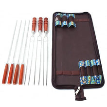 NYTFHMS Stainless Steel BBQ Skewers Outdoor Portable Needle Stick Fork Set Wooden Handle Picnic Tool